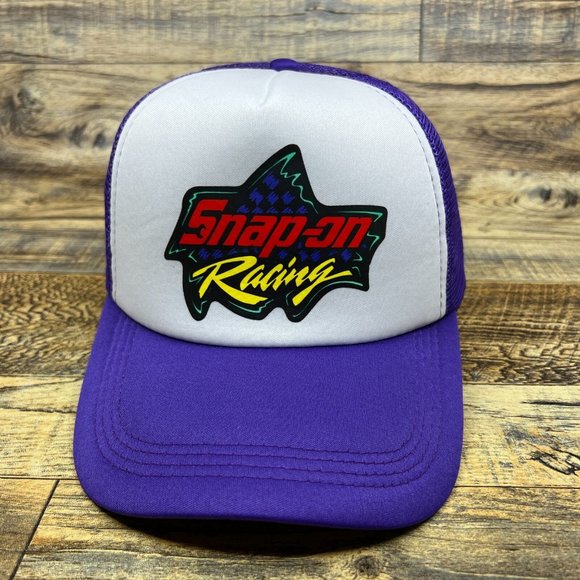 SnapOn Racing Mens Trucker Hat Purple Snapback Motorsport Retro Baseball Cap - Picture 2 of 8